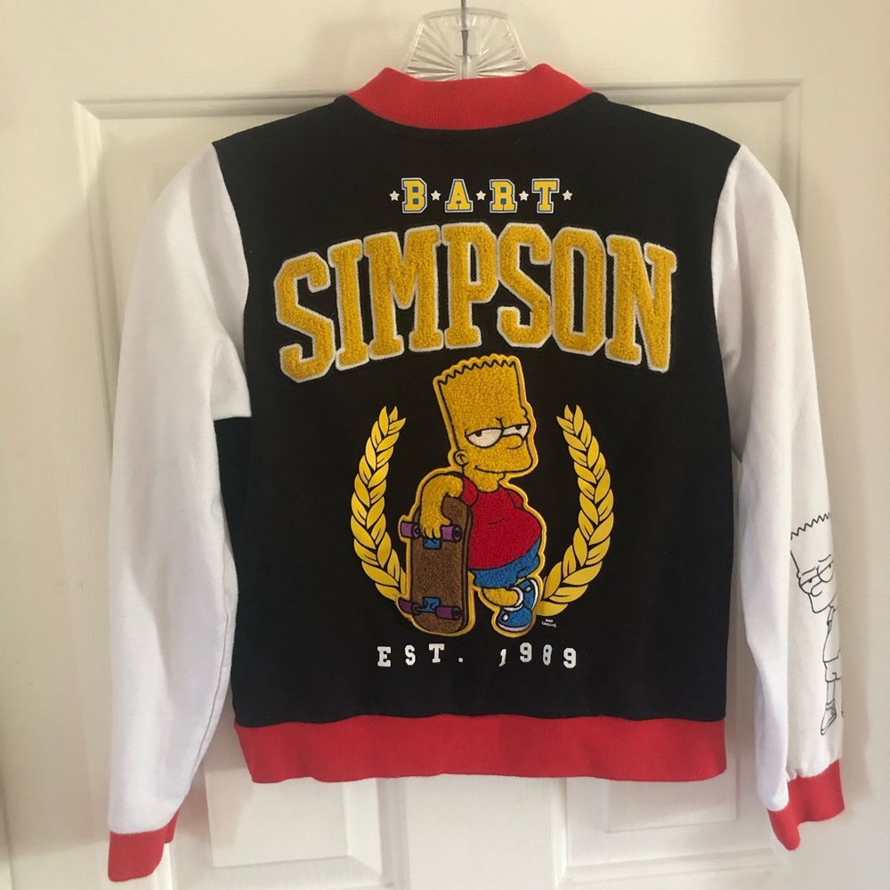 The Simpsons Boys' Bart Simpson French Terry Button Up Varsity Bomber Jacket
